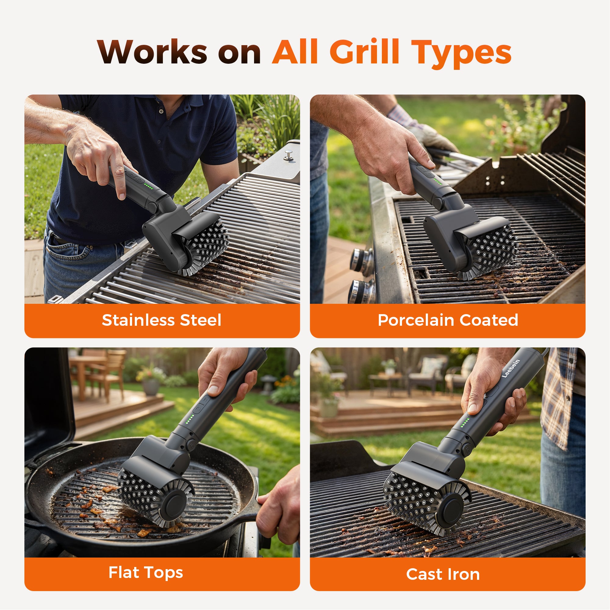 Leebein Electric Grill Brush for Outdoor, 2026 Upgraded BBQ Grill Cleaner with 3 Heads, 3-Speed & Angle Adjust Cordless Rotary Grill Brush, 150 Mins Runtime Grill Cleaning Brush for Barbecue Grates