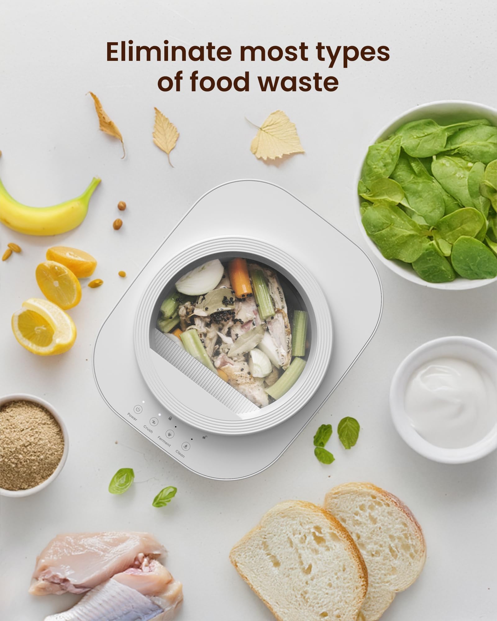 Electric Composter for Kitchen, 4L Smart Countertop Compost Bin, Odorless | Low Noise | Auto-Cleaning | Turn Food Waste into Fertilizer Within 3 Hrs, Indoor Food Recycler Compost Machine, White