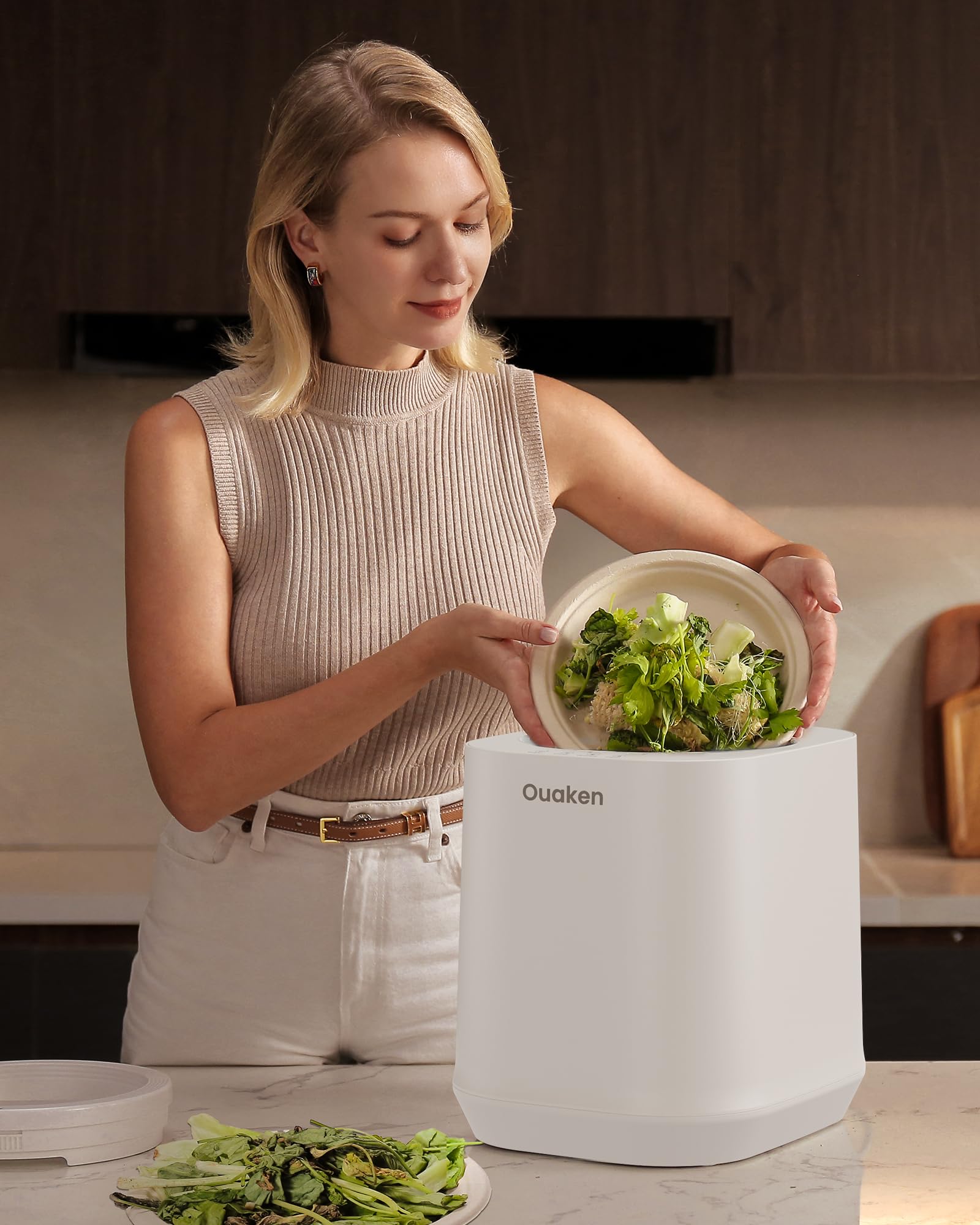 Electric Composter for Kitchen, 4L Smart Countertop Compost Bin, Odorless | Low Noise | Auto-Cleaning | Turn Food Waste into Fertilizer Within 3 Hrs, Indoor Food Recycler Compost Machine, White