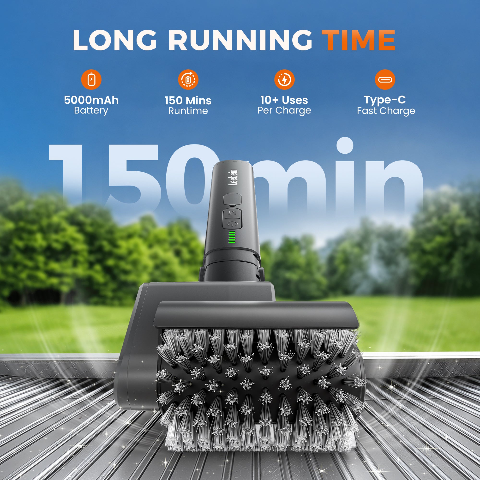 Leebein Electric Grill Brush for Outdoor, 2026 Upgraded BBQ Grill Cleaner with 3 Heads, 3-Speed & Angle Adjust Cordless Rotary Grill Brush, 150 Mins Runtime Grill Cleaning Brush for Barbecue Grates