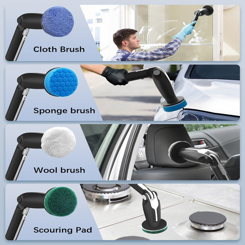 Leebein Electric Spin Scrubber, Cordless Cleaning Brush with 8 Replaceable Brush Heads & Adjustable Extension Handle & 3 Rotatin