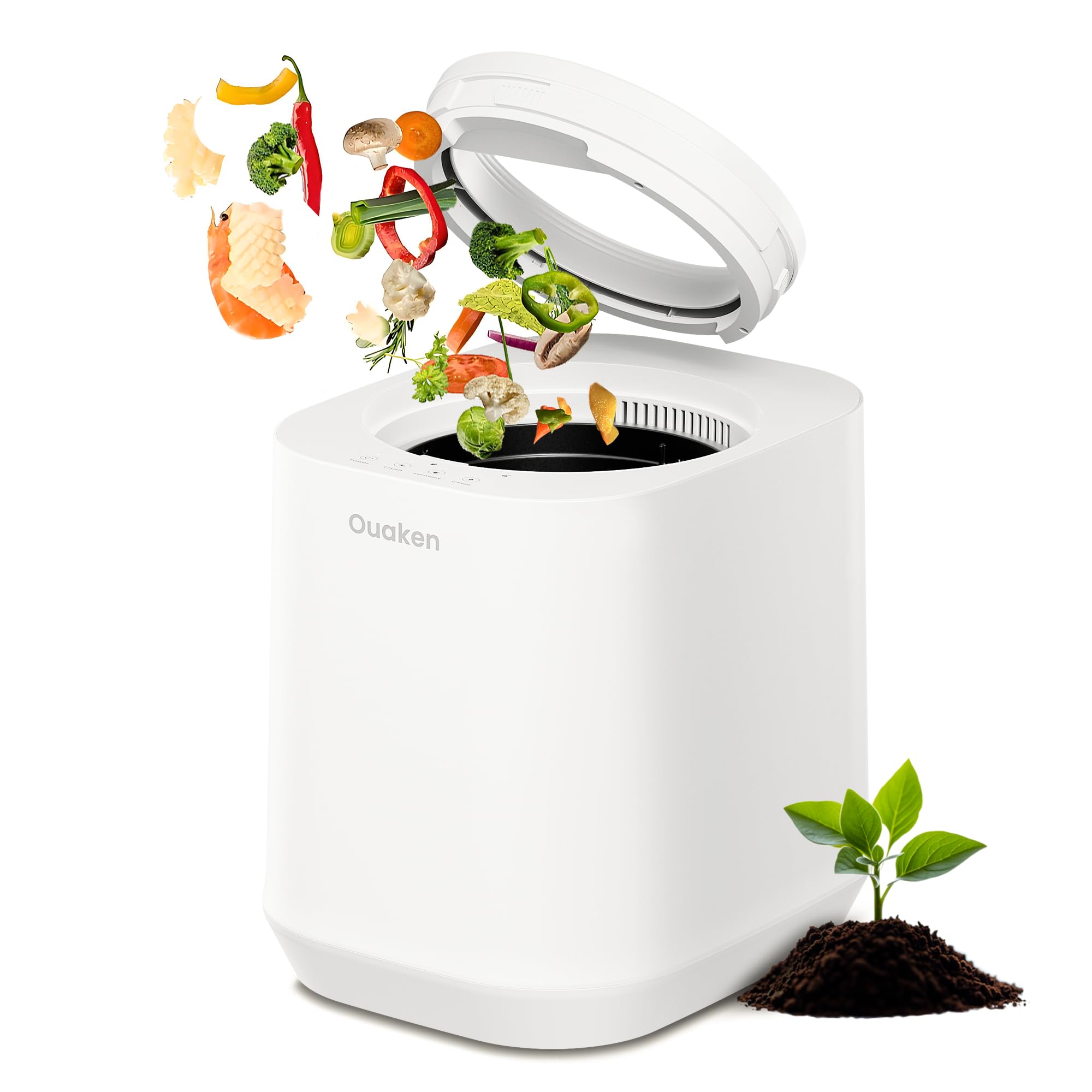 Electric Composter for Kitchen, 4L Smart Countertop Compost Bin, Odorless | Low Noise | Auto-Cleaning | Turn Food Waste into Fertilizer Within 3 Hrs, Indoor Food Recycler Compost Machine, White